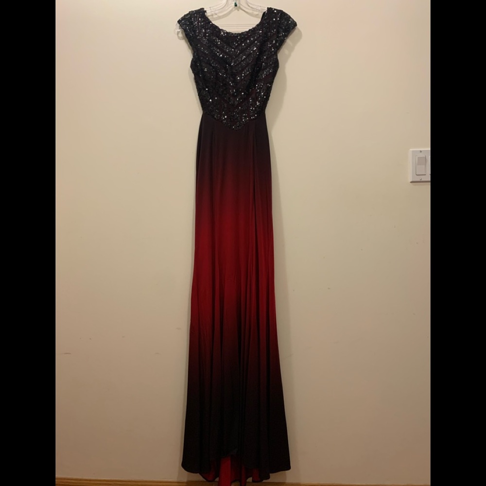 Red and Black Ombre Sequins Prom Gown Dress